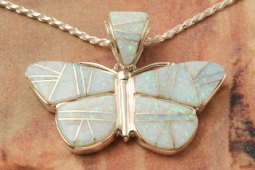 Calvin Begay Sterling Silver Opal Butterfly Pendant